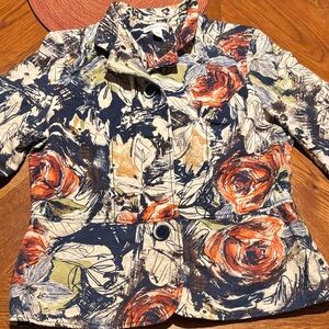Coldwater Creek Floral Jacket - Navy, Orange, Cream